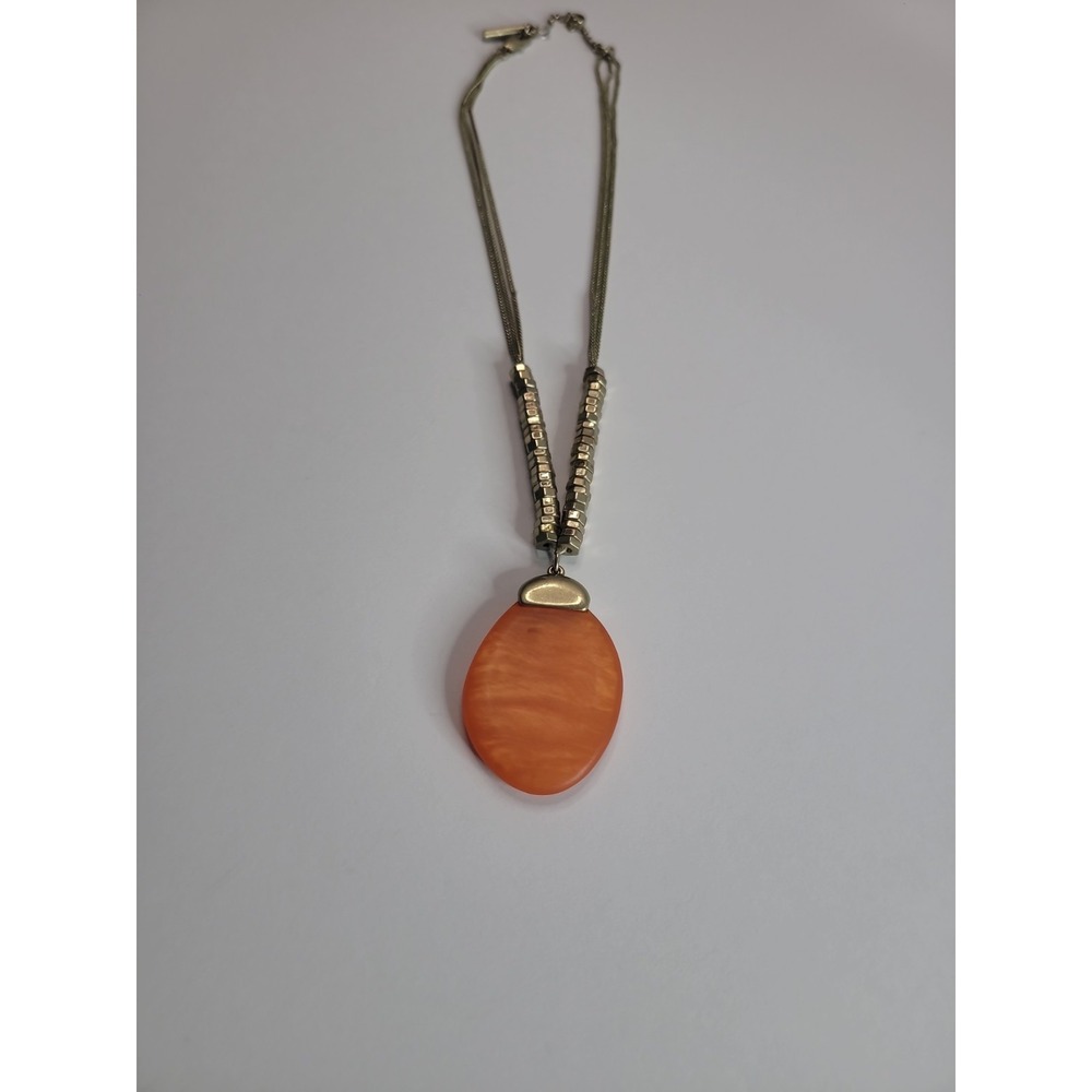 Kenneth Cole Orange Oval Pendant Necklace Silver Tone Multi Strand - Picture 7 of 14